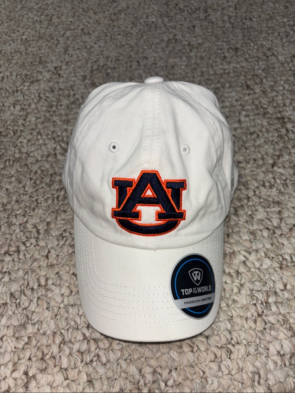 Top of the World White Auburn Logo Baseball Cap